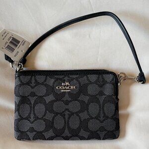 COACH Signature Double Zip Black/Grey Wristlet